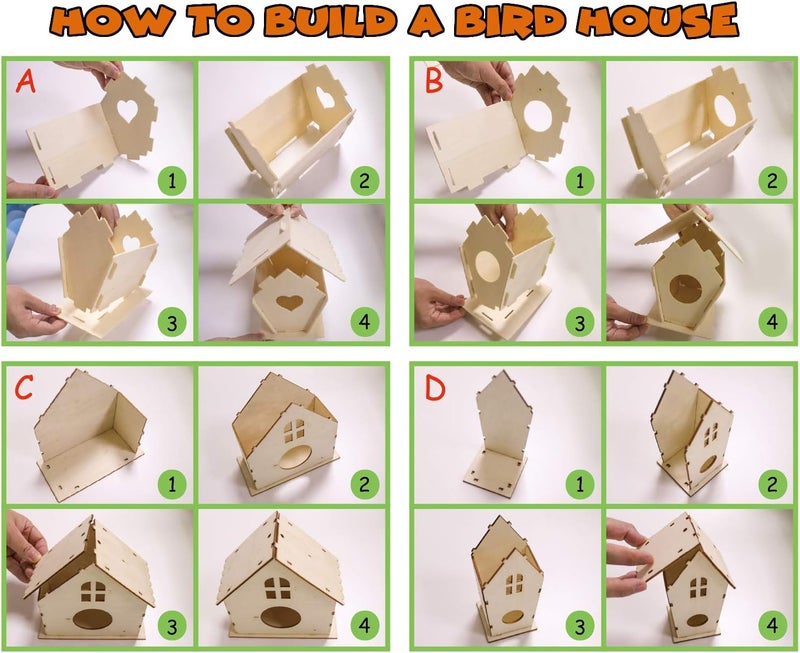 hapray 4 Pack Bird House Crafts for Kids Ages 5-8 8-12, Buildable DIY Birdhouse Kit for Children to Build, Summer Arts and Craft Projects with Paint, 3+ Boy Girl Gift for Halloween Christmas - Image 4